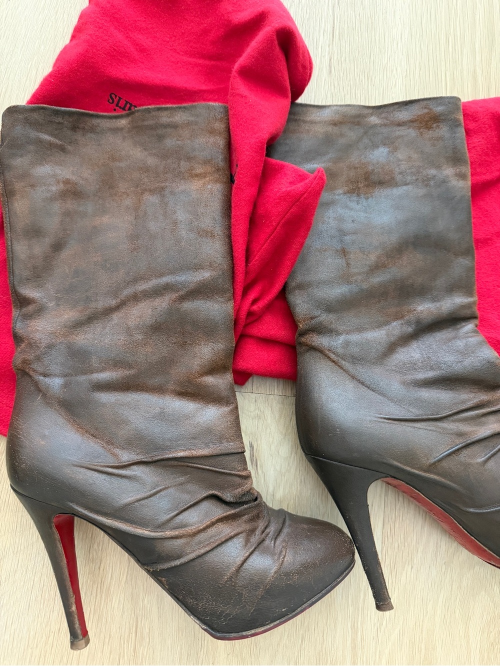 Christian Louboutin Brown Suede Over-the-Knee Boots - Picture 3 of 8